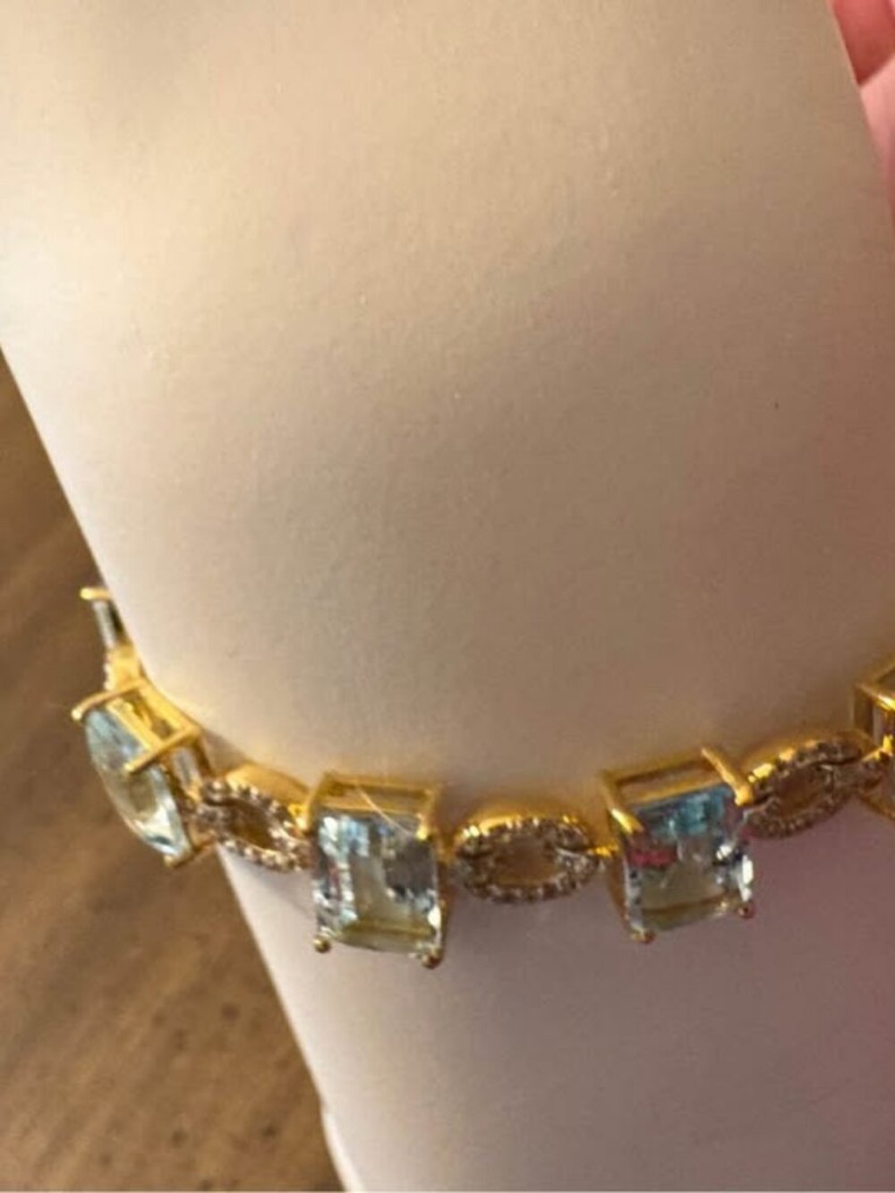 Blue Topaz and White Topaz Gold-Tone 925 Sterling Bracelet 7.5 inches
